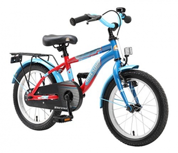 BIKESTAR Premium Sicherheits Kinderfahrrad 16 Zoll für Jungen und Mädchen ab 4 - 5 Jahre ★ 16er Kinderrad Modern ★ Fahrrad für Kinder Blau & Rot - 1