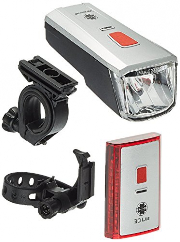 Büchel Batterieleuchtenset LED-AKKU Set-Leuchtturm Pro 40 Lux StVZO Zugelassen für alle Räder, Silber/Schwarz, 51125700 - 2
