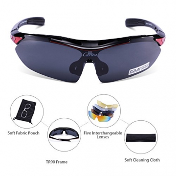 Carfia Multi TR90 UV 400 Outdoor Sport Brille Polarisiert Sonnenbrille Radbrille mit 5 wechselbare Linsen für Skilaufen Golf Radfahren Laufen Angeln Baseball - 3