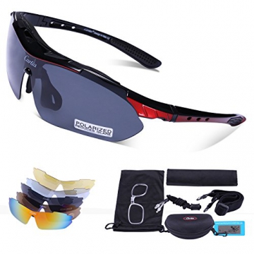 Carfia Multi TR90 UV 400 Outdoor Sport Brille Polarisiert Sonnenbrille Radbrille mit 5 wechselbare Linsen für Skilaufen Golf Radfahren Laufen Angeln Baseball - 1