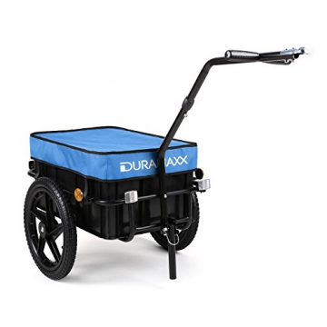 DURAMAXX Big-Mike • Fahrradanhänger • Lastenanhänger • Handwagen • mit Hochdeichsel • Transportbox mit 70 Liter Volumen • Tragkraft: max. 40 kg • Kugel-Kupplung für Fahrräder mit 26'' - 28'' • pulverbeschichteter Stahlrohrrahmen • blau - 1