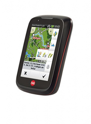 Falk Fahrrad GPS-Navigationsgerät Tiger Geo, kapazitiver Touchscreen, 25 Länder, integrierte Fahrradhalterung, schwarz/rot, 240035 - 