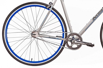 Fixie 28 Zoll Singlespeed Retro Fahrrad in weiß / blau 28“ Fitnessbike Fixed Gear Rennrad Bike Flip Flop Nabe 56 cm Rahmenhöhe Damen Herren (weiß / blau, 56) - 4