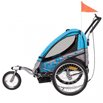 FROGGY Kinder Fahrradanhänger 360° Drehbar mit Federung + Joggerfunktion + 5-Punkt Sicherheitsgurt, 2in1 Anhänger für 1 bis 2 Kinder, Design Cyan - 3
