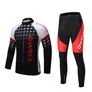 GWELL Herren Radtrikot Set Fahrrad Trikot Langarm + Radhose mit Sitzpolster schwarz 2XL - 1