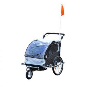 Homcom 360° Drehbar Kinderanhänger 2 in 1 Fahrradanhänger Jogger 5 Farben NEU (Cream-Kaffeebraun) - 1