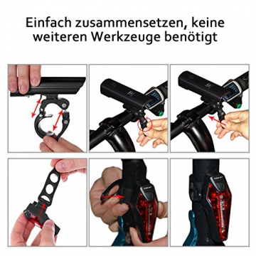 LED Fahrradlicht Set, Degbit StVZO Zugelassen USB Wiederaufladbare LED Fahrradbeleuchtung Set, Fahrradlampe Set inkl, LED Frontlichter und Rücklicht, 2600mAh Akku USB Aufladbare Fahrradlichter - 3