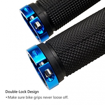 LYCAON Bike Lenker Griffe, rutschfeste Gummi Fahrrad Griff Griff mit Aluminium Lock, Bike Handgriff für Scooter Cruiser Urban Bike Dreirad Rad Stuhl Mountain Bike Road Bike MTB BMX Faltbares Fahrrad (Blau) - 5