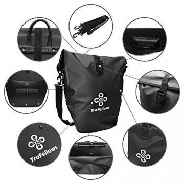 Premium-Fahrradtasche für den Gepäckträger • Große Radtasche mit abnehmbarem Schultergurt für Damen und Herren • Wasserfeste Gepäckträgertasche mit Reflektorschrift (Einzel) - 2