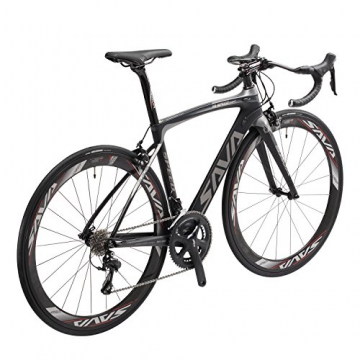 SAVA 700C Road Bike Carbon Fiber Bicycle SHIMANO 22 Speed 5800, Maxxis Sierra Tire and Fizik Saddle (Schwarz & Grau, 480mm) - 2