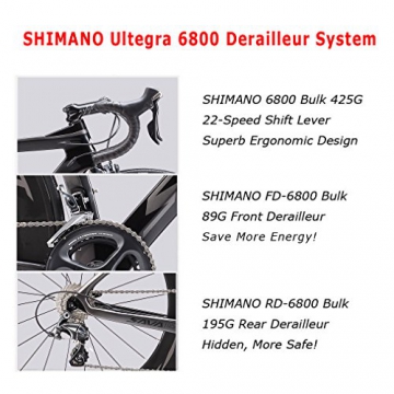 SAVADECK Phantom3.0 700C Kohlefaser Rennrad SHIMANO Ultegra 6800 22 Speed Group Set mit HUTCHINSON 25C Reifen und Fizik Sattel (52cm, Grau) - 5