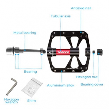 SGODDE Fahrradpedale, Mountainbike Fahrrad Pedale 3 Läger Rennrad Metall Pedale MTB Pedale mit Aluminiumlegierung Platform,Trekking Pedale Fahrrad mit Achsendurchmesser 9/16 Zoll (Schwarz) - 4