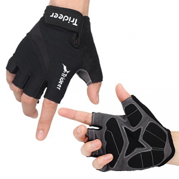 Trideer Vollfinger & Halbfinger Fahrradhandschuhe Reithandschuhe Radsporthandschuhe Trainingshandschuhe mit Adjustable Handgelenkstütze für Road Race, Mountainbike, Radsport, Reiten, Wandern, Bergsteigen, Camping und mehr Sports im Freien, Microfiber Material und Breath Lycra Fabric mit Safe Geleinlage, Idea für Damen Herren Frauen Manner(Schwarz und Grün) (Schwarz, M) - 8