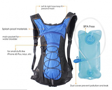 Trinkrucksack Hydrationspack mit 2L Trinkblase für Joggen, Wandern, Radfahren, Camping und Bergsteigen (Blau) - 2