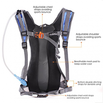 Trinkrucksack Hydrationspack mit 2L Trinkblase für Joggen, Wandern, Radfahren, Camping und Bergsteigen (Blau) - 4