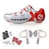 TXJ Rennradschuhe Fahrradschuhe Radsportschuhe mit Klickpedale (Wählen Sie eine Größe mehr als üblich) (SD-001 Weiß/Rot, pedale weiß, EU 44/Ft 27.5cm) - 1