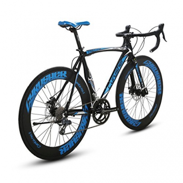 Weihnachten Geschenk extrbici XC700 Sports Racing Road Bike Pro 700 cx700 mm Rad 56 cm leichte Aluminium-Legierung Rahmen 14 Speed Shimano 2300 Shift Gears Mans Road Fahrrad Doppel Mechanische Scheibenbremsen, blau - 3