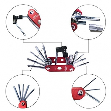 Wotow 16-in-1-Multifunktions-Reparatursatz für die Fahrrad-Reparatur, Kit mit Innensechskantschlüsseln und 3 Stemmeisen, 14 in 1 tool red - 3