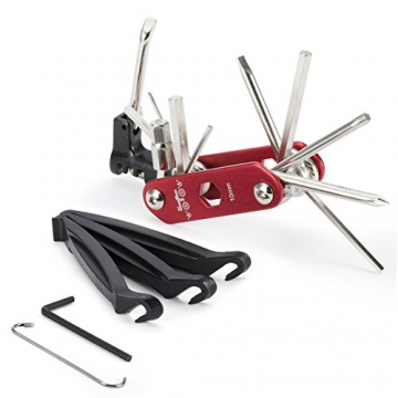 Wotow 16-in-1-Multifunktions-Reparatursatz für die Fahrrad-Reparatur, Kit mit Innensechskantschlüsseln und 3 Stemmeisen, 14 in 1 tool red - 1
